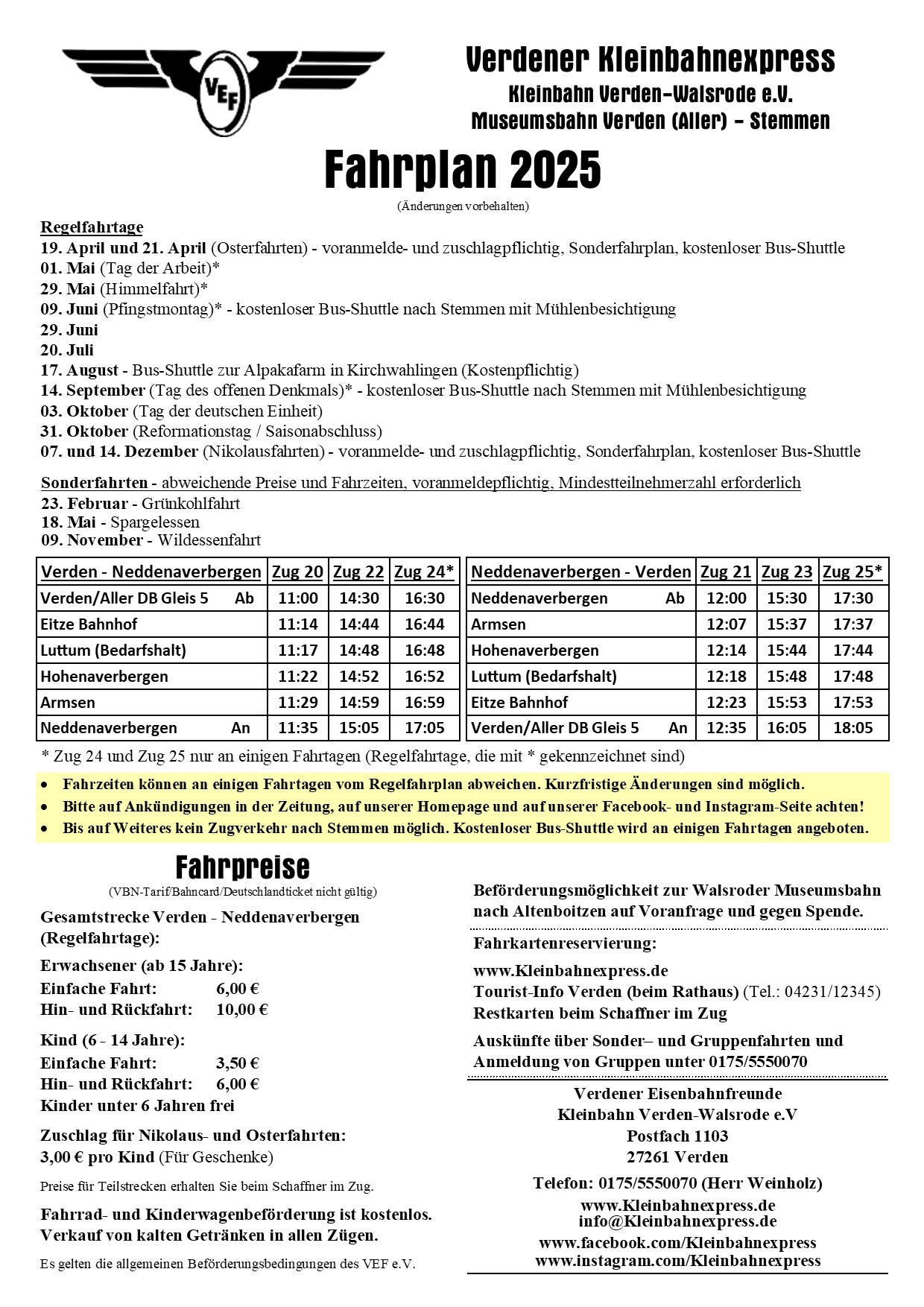 Fahrplan 2025 Plakat Fahrzeiten