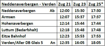 Fahrzeiten Stemmen Verden