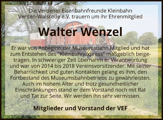Traueranzeige Walter Wenzel